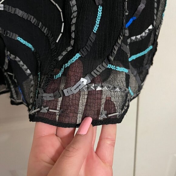 Free People Womens Black Beaded Embellished Abstract Semi Cropped Tank Blouse XS - Picture 6 of 7